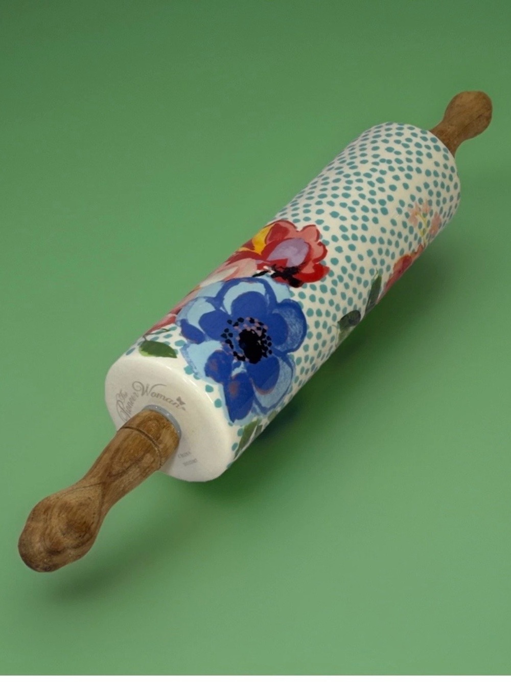 Pioneer Woman Spring Melody Ceramic Rolling Pin 2912DMT Floral Wooden Handles